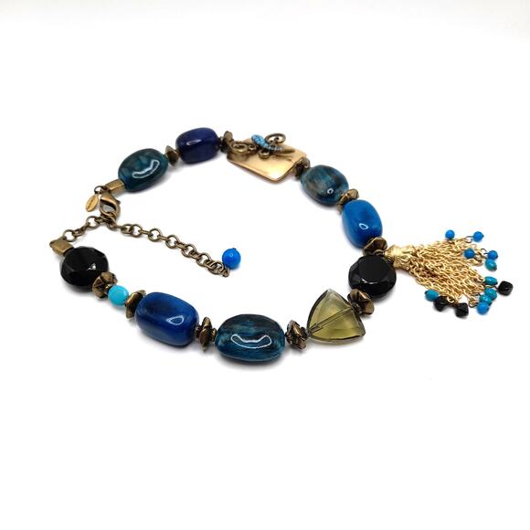 Chico's Turquoise Necklace Chain Tassel, Gemstone Acrylic Glass, 20 Inches - Picture 9 of 13